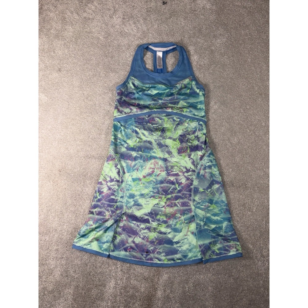 Ivivva by Lululemon Blue and‎ Green Patterned Athletic Dress Mini Sleeveless 10